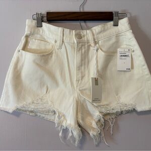 Good American Women's Off-White Distressed Jean Shorts
